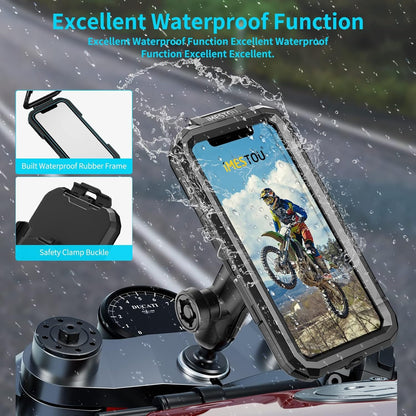 iMESTOU Waterproof Phone Holder for Motorcycle Fork Stems Anti-Theft Double Arm Socket B Aluminum Ball Base 720° Rotation for 3.5"-6.1" Smartphone (S)