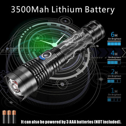 Flashlight, LED Torch Rechargeable Flashlights 2000 Lumen, Pocket Tactical Torch with USB Charging 3500mAh Battery, 5 Modes, Zoomable IPX6 Waterproof Electric Flash Light for Emergency Camping Outdoor