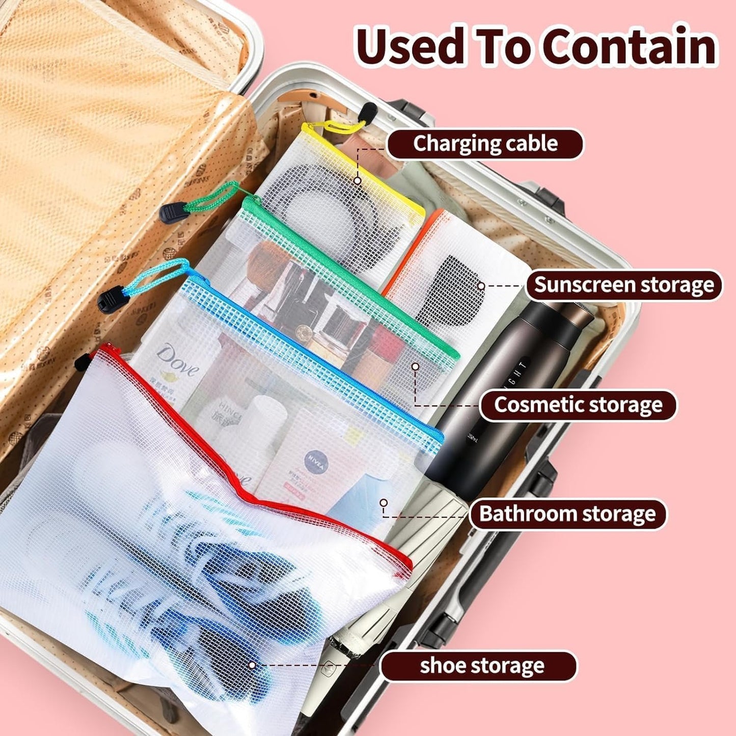 YSHIGUING 24pcs Mesh Zipper Pouch Bags Multipurpose Waterproof Zipper Bags Document Bag with 8 Different Sizesï¼ŒPlastic Zipper Bags for Organizing,Office, Travel, Home Board Game Storage