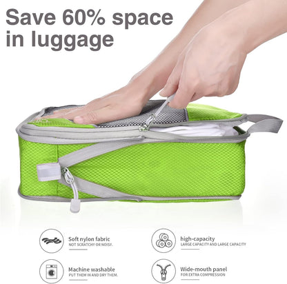 Compression Packing Cubes, ESHATO 6 Pieces Travel Luggage Organizer Accessories Extensible Storage Bags Travel Cubes for Suitcases (Green)