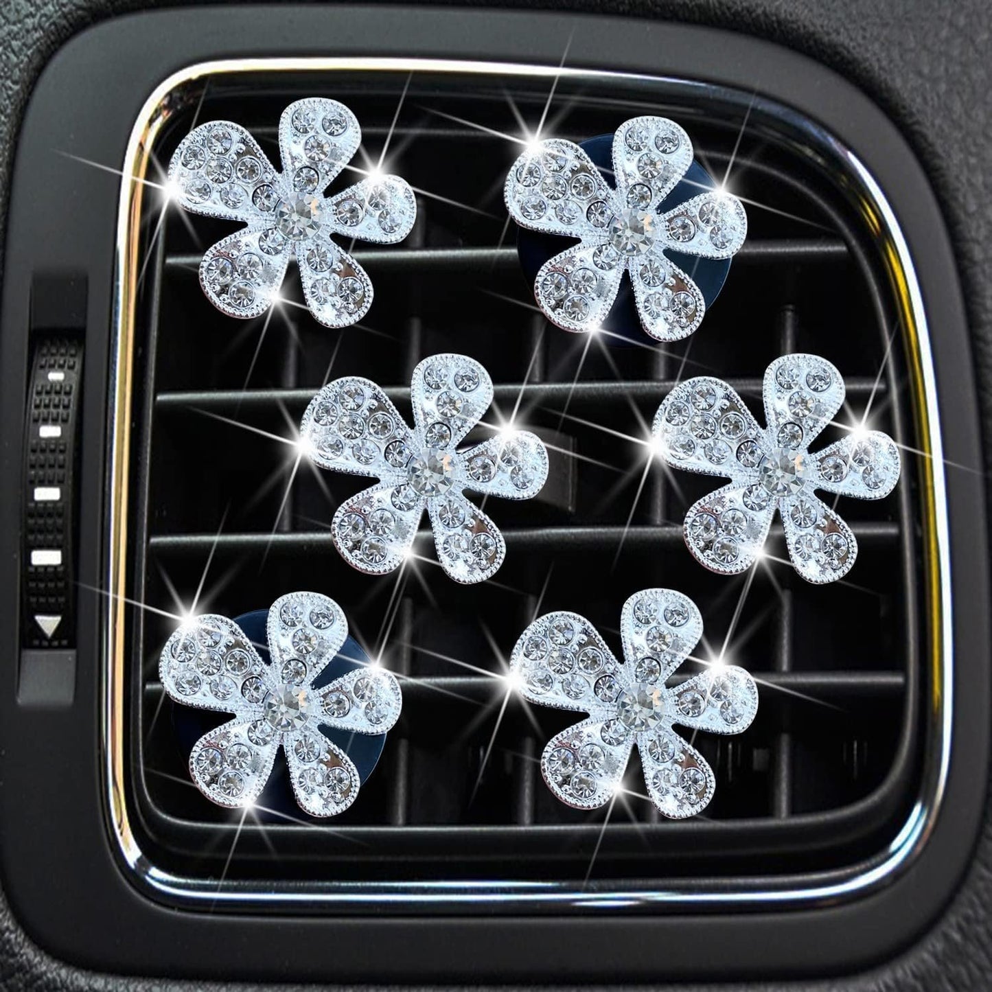 Bling Flower Air Vent Clips, 6 Pcs Cute Daisy Air Fresheners, Diffuser With Rhinestone Interior Decoration Charm, Diamond Decor Accessories for Women Girls