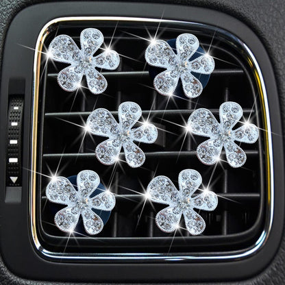 Bling Flower Air Vent Clips, 6 Pcs Cute Daisy Air Fresheners, Diffuser With Rhinestone Interior Decoration Charm, Diamond Decor Accessories for Women Girls