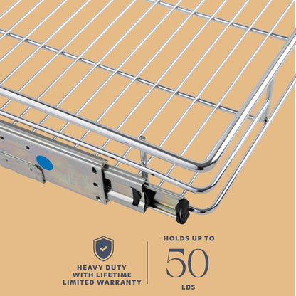 HOLDN’ STORAGE Pull Out Cabinet Organizer, Heavy Duty Caddy w/Lifetime Limited Warranty -20”W x 21”D - Requires At Least 21-1/4” Cabinet Opening, Steel Metal Drawers Slide Out, Chrome