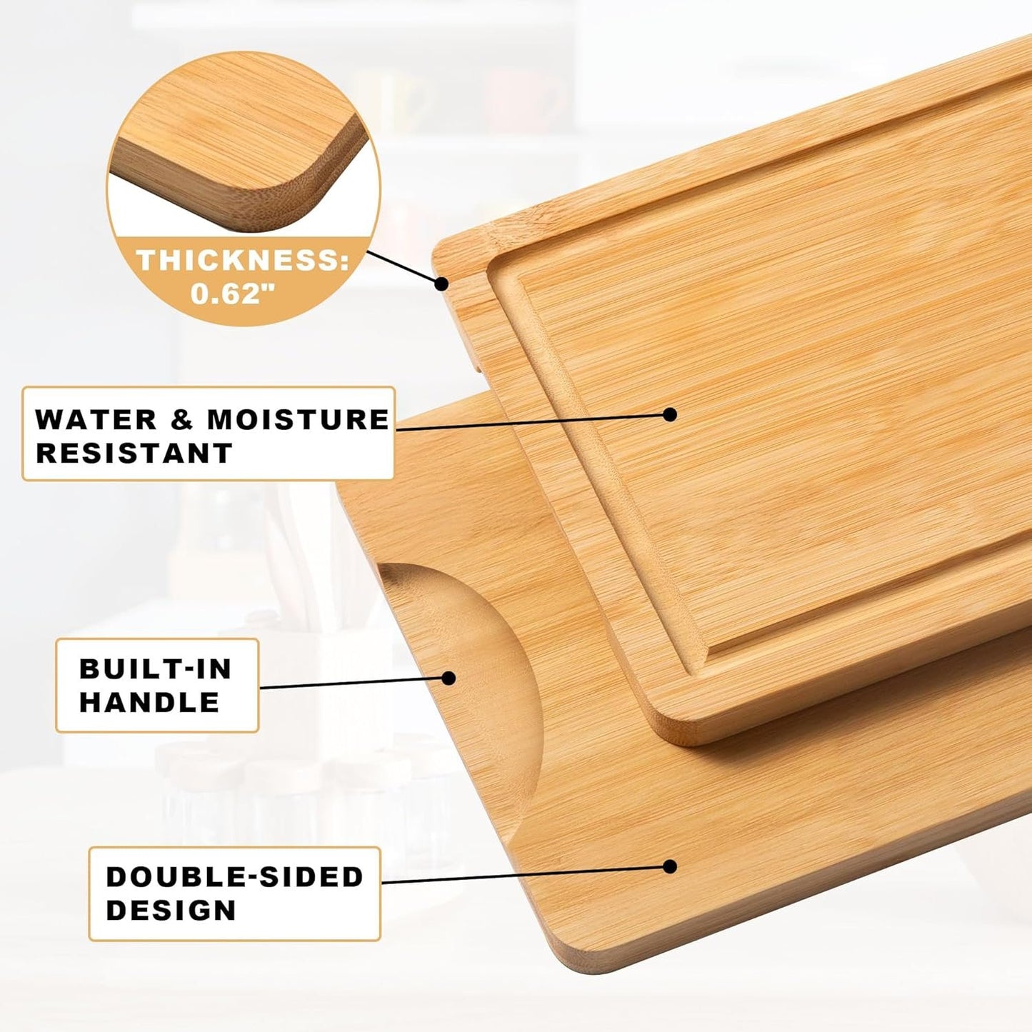 Alijoy Bamboo Cutting Board Set with Holder – Wooden Cutting Boards for Kitchen Set of 3, Chopping Board Set with Juice Groove – Kitchen Accessories for Home