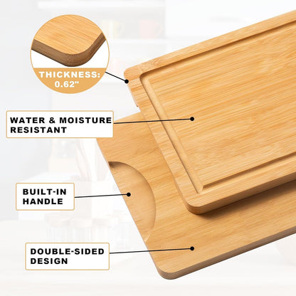 Alijoy Bamboo Cutting Board Set with Holder – Wooden Cutting Boards for Kitchen Set of 3, Chopping Board Set with Juice Groove – Kitchen Accessories for Home