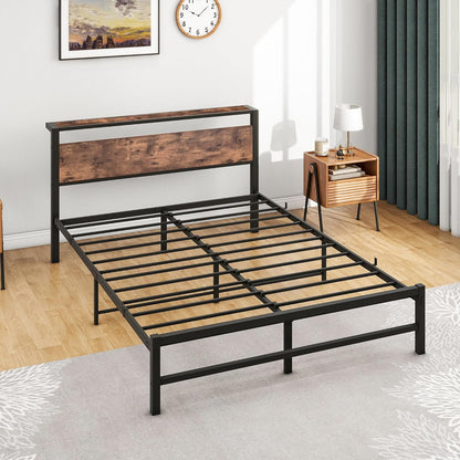 VERFARM Queen Bed Frame with Wood Storage Headboard, Metal Platform Bed Frame Queen Size No Box Spring Needed, Strong Slats Mattress Foundation, Non-Slip Noise Free, Easy Assembly