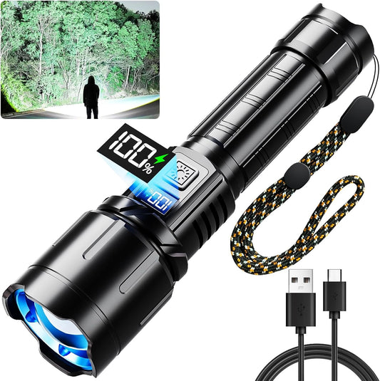 Rechargeable Flashlight 990000 High Lumen, Brightest LED Flashlights with IPX7 Waterproof, Zoomable, 4 Lighting Modes Super Bright Flash Light, Tactical Flash Light for Outdoor, Camping, Emergency
