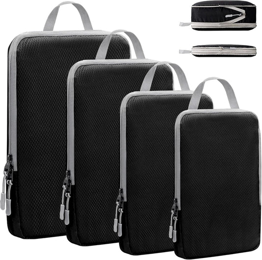 VMUTGA Suitcase Organizer, Compression Packing Cubes, Expandable Space-Saving Suitcase Organizer for Backpacks or Hand Luggage, 4 Pieces Black