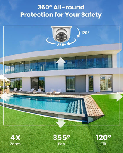 ieGeek Solar Security Cameras Wireless Outdoor, 2K 2.4G WiFi Camera with Solar Panel and Battery Powered, Color Night Vision with Spotlight, 360° PTZ, 2-Way Audio, PIR Motion Sensor, no Subscription