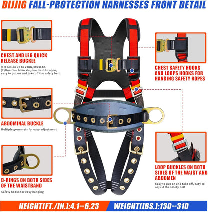 DIJJIG safety harness fall protection harness roofing harness construction harness fall protection safety harness lanyard arnes de seguridad para construccion OSHA/ANSI Compliant csa