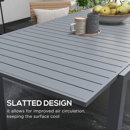 Outsunny Expandable Outdoor Dining Table for 6-8 People, Patio Dining Table with Aluminum Frame & Slatted Tabletop, Rectangle Patio Table for Garden, Lawn, Balcony, Charcoal Grey