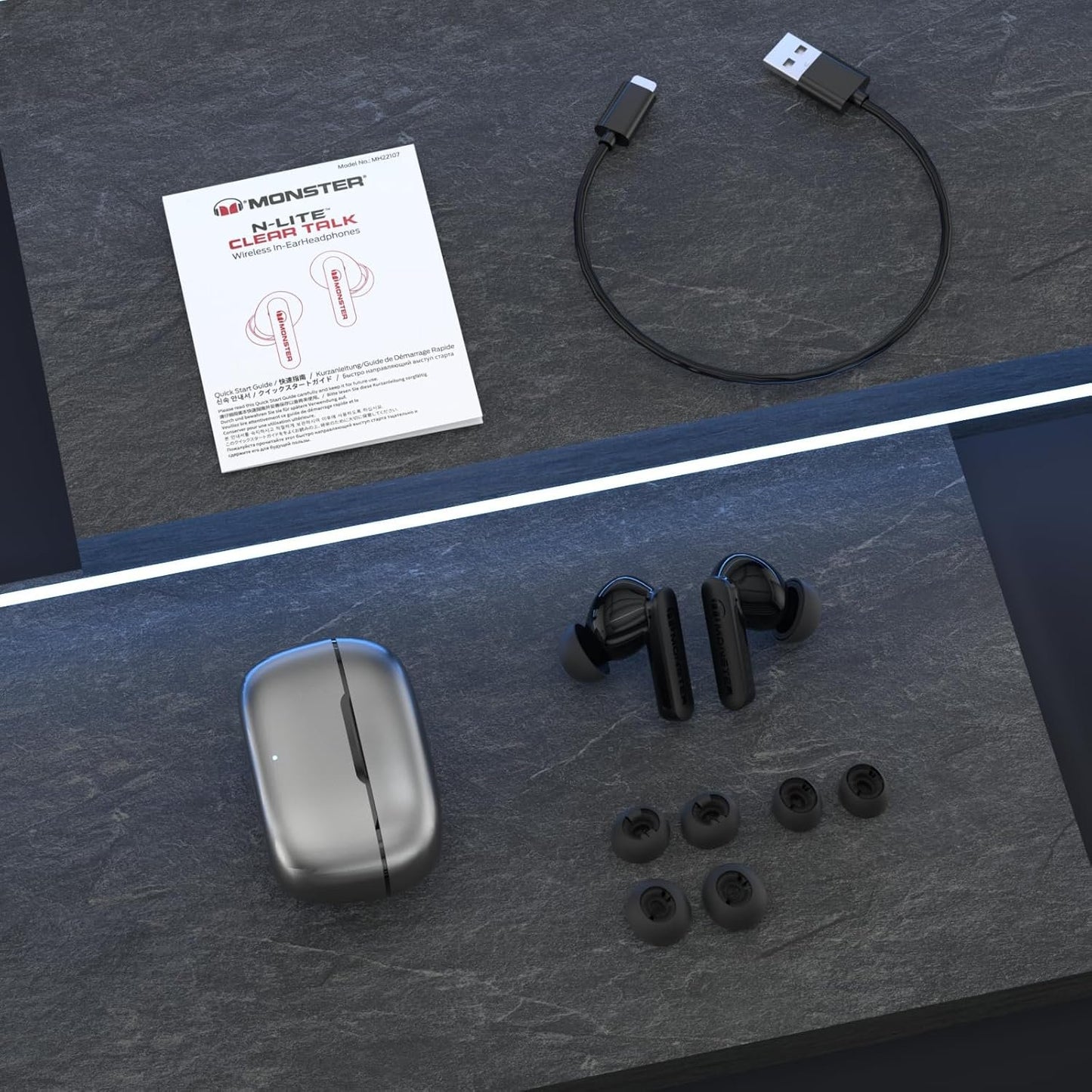 Monster N-Lite Clear Talk Wireless Earbuds Bluetooth 5.3 Headphones with CVC 8.0 Noise Reduction, IPX8 Waterproof, 60H Playtime, Fast Charging for Sport