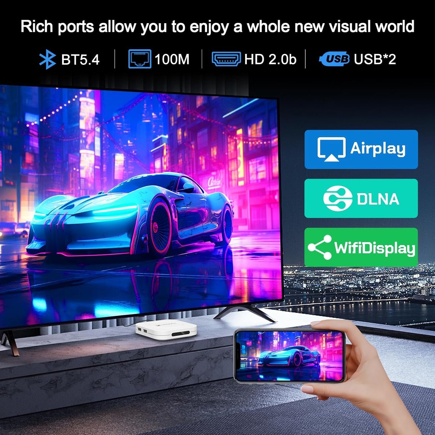 LEFFOT M1 Plus Android 14.0 TV Box 2025, 4K Ultra HD Smart TV Box, 4GB RAM + 32GB ROM, Support HDR10+, 2.4G & 5G WiFi 6, 100M Ethernet, BT 5.4, Voice Control, RK3528 Quad Core ARM Cortex-A53