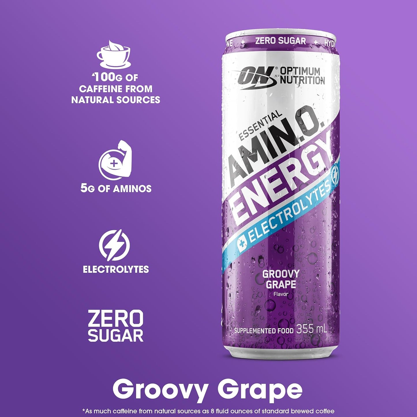 OPTIMUM NUTRITION Amino Energy + Electrolytes Sparkling Hydration Drink, Grape Flavour, 355ml, 12 Pack