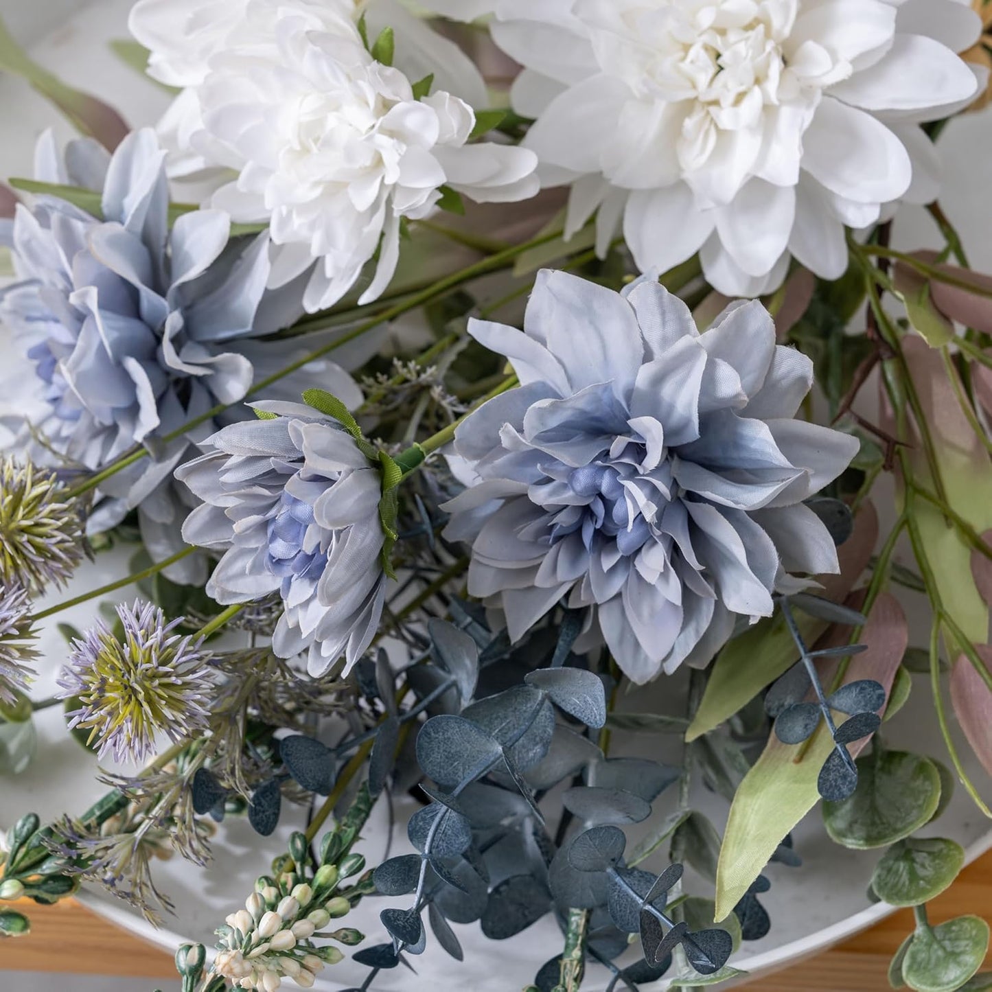 Avoik Artificial Flowers Bouquet Fake Flowers Blue Faux Summer Flowers Bunches Spring Silk Flowers for Wedding Bridesmaid Bunches Party Home Coffee House Office Vase Christmas Decor