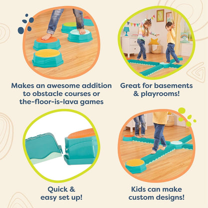 B. toys – Balance Beam for Kids – Interlocking Balancing Beams – 5 Sensory Pads & 8 Beams – Active Play for Toddlers, Kids – 3 Years + – Balance & Build Set