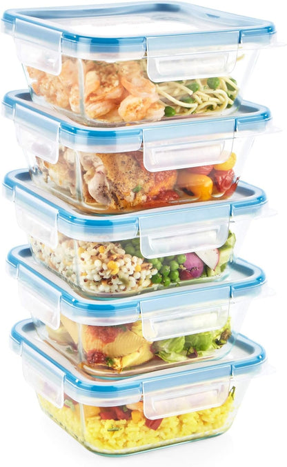 Snapware Total Solutions (5-Pack, 4 Cup) Glass Food Storage Containers Set, Airtight & Leakproof Locking BPA-Free Lids, Freezer Dishwasher Microwave Safe