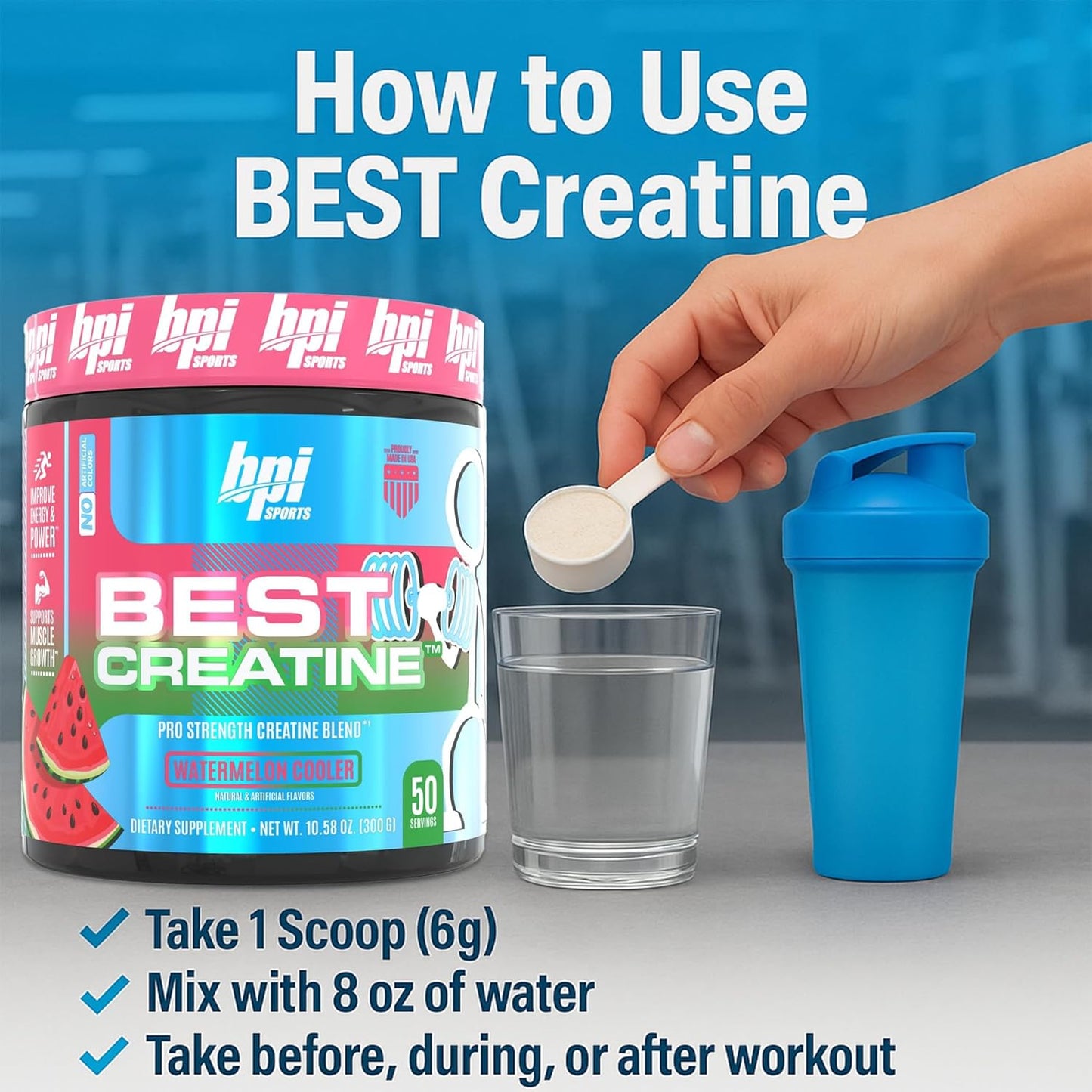 BPI Sports Best Creatine, 50 Servings, Watermelon Coolor, 0.3 Kilograms
