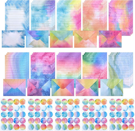 Keadic 200Pcs Watercolor Stationery Paper with Envelopes Set, 5.5 x 8.25 Inch Ink Painting Writing Papers Letter for Typewriting DIY Party Invitations