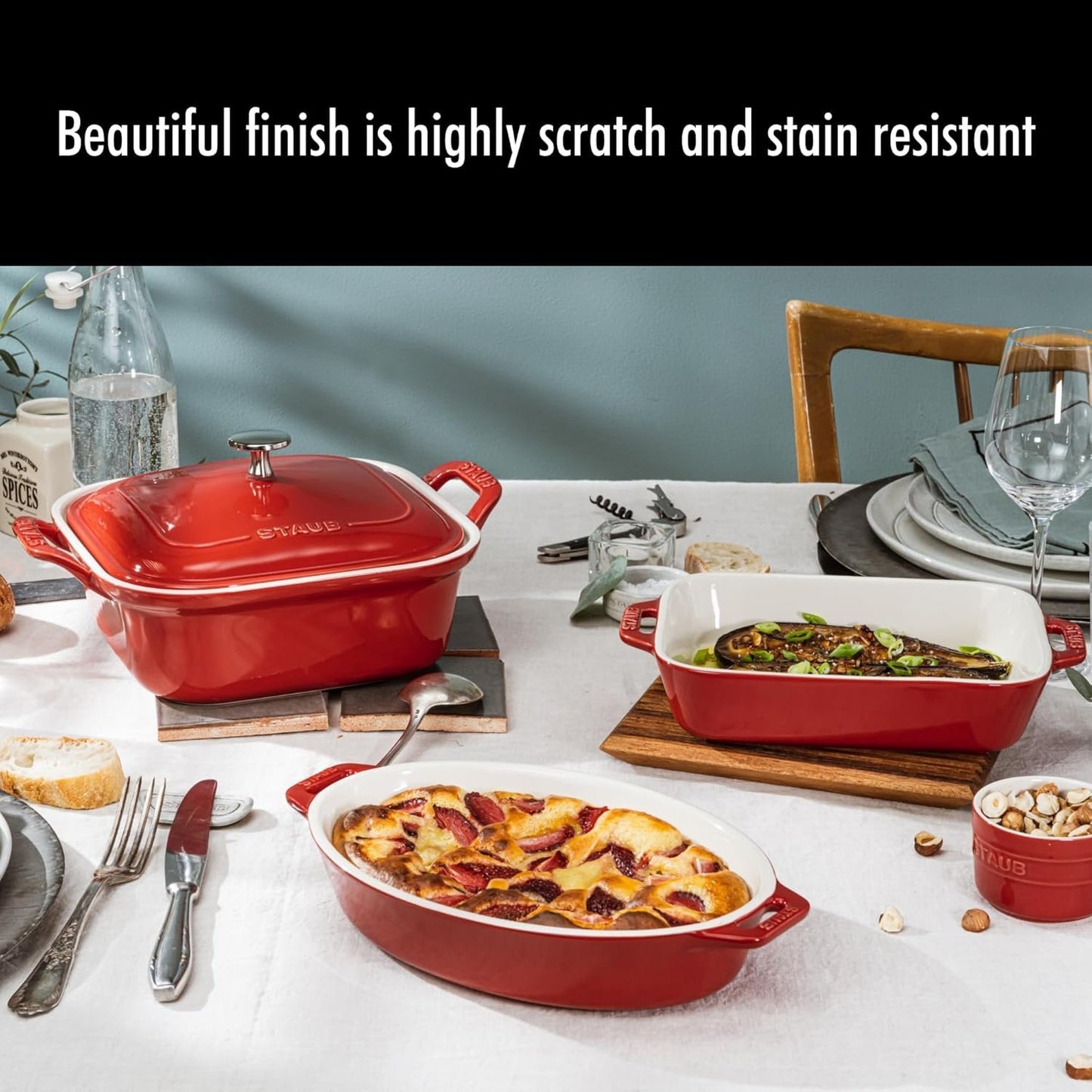 STAUB Ceramics Baking Dish Set, 4 pc, Cherry