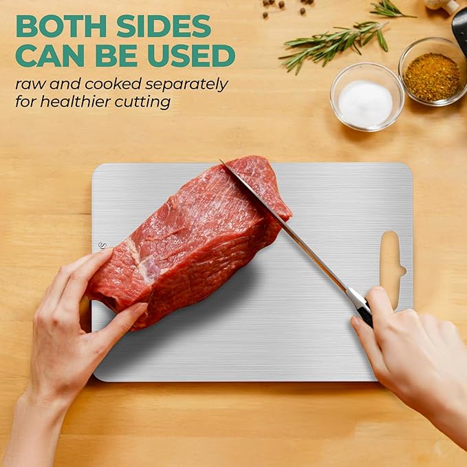 Stainless Steel Cutting Board (15x11')- Double Sided for Meat & Meal Prep, Dishwasher Safe, Non Slip