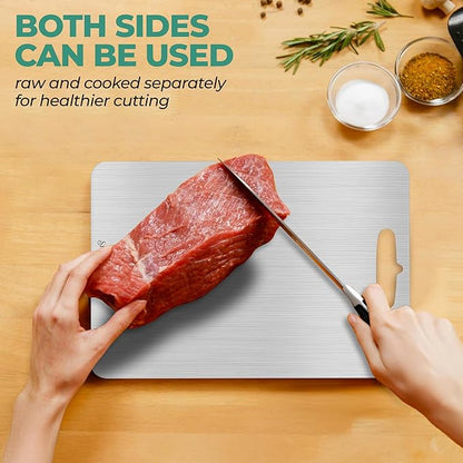 Stainless Steel Cutting Board (15x11')- Double Sided for Meat & Meal Prep, Dishwasher Safe, Non Slip