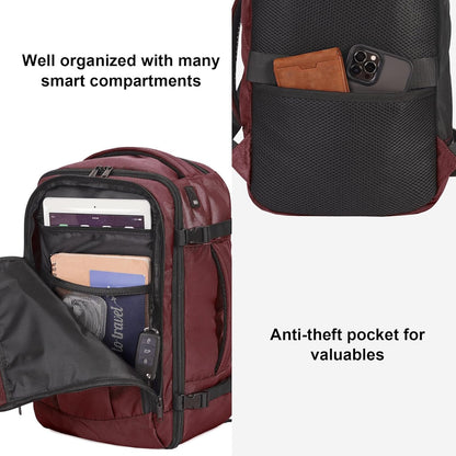ECOHUB 16'' Travel Backpack Underseat Carry on Backpack Personal Item Travel Bag Airplane with 13 Pockets Carry on Luggage Water Bottle Holder USB Charging Port Casual Daypack for Women Men Red