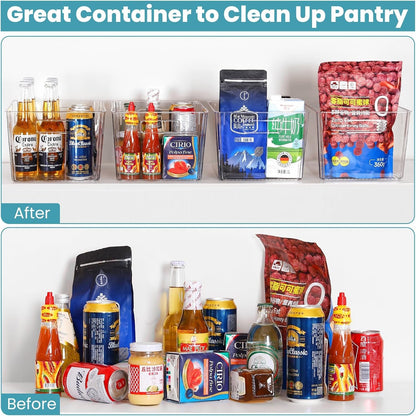 Feshory 4 Pack Extra Large Clear Pantry Storage Containers Organiser(XL) for Closet, Pantry, Under Sink, Bathroom - Plastic Storage Bins with Handle for Cupboard Kitchen & Home Organisation