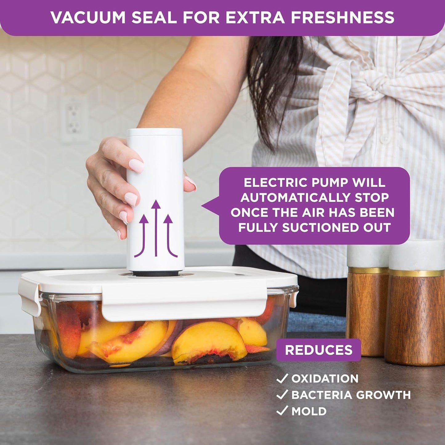 HOLDN’ STORAGE Vacuum Food Storage Containers, Set of 6 Glass Containers plus a Manual Vacuum Pump – Keep Food Fresh Longer, BPA-Free Glass, Leak-Proof. (2 Size Pack: Four Container - Electronic Pump)