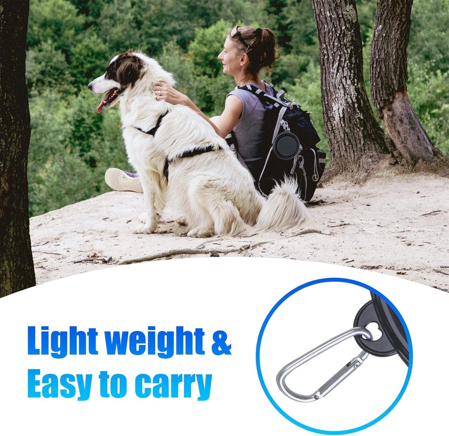 SLSON Collapsible Dog Bowl, 2 Pack Collapsible Dog Water Bowls for Cats Dogs, Portable Pet Feeding Watering Dish for Walking Parking Traveling with 2 Carabiners (Large, Black+Black)