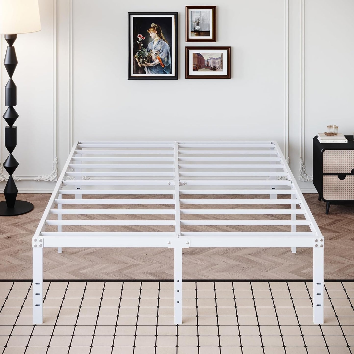 DiaOutro 18 Inch King Bed Frame Heavy Duty Metal Platform No Box Spring Needed, Maximum Storage, Easy Assembly, No Noise, White