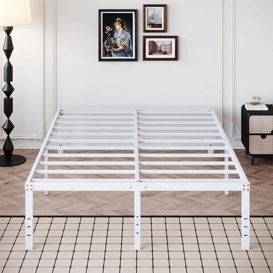 DiaOutro 18 Inch King Bed Frame Heavy Duty Metal Platform No Box Spring Needed, Maximum Storage, Easy Assembly, No Noise, White