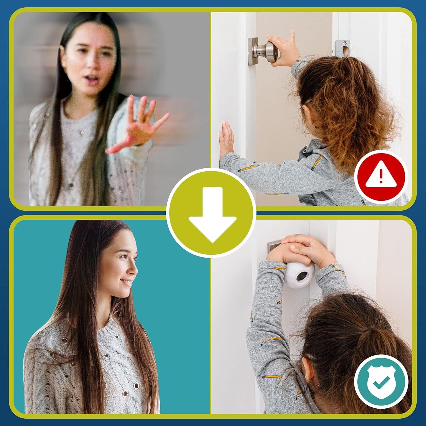 Child Safety Door Knob Cover (4 Pack) Hard-to-Remove Dual-Lock Door Handle Covers Locks for Kids - Reusable Baby Proof - Installs Easily, No Tools Needed