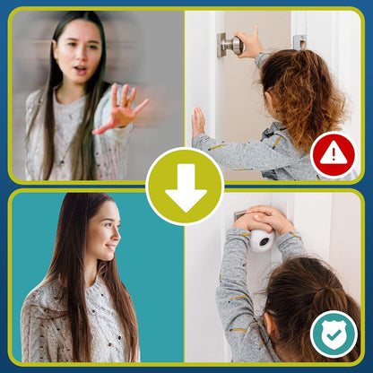 Child Safety Door Knob Cover (4 Pack) Hard-to-Remove Dual-Lock Door Handle Covers Locks for Kids - Reusable Baby Proof - Installs Easily, No Tools Needed
