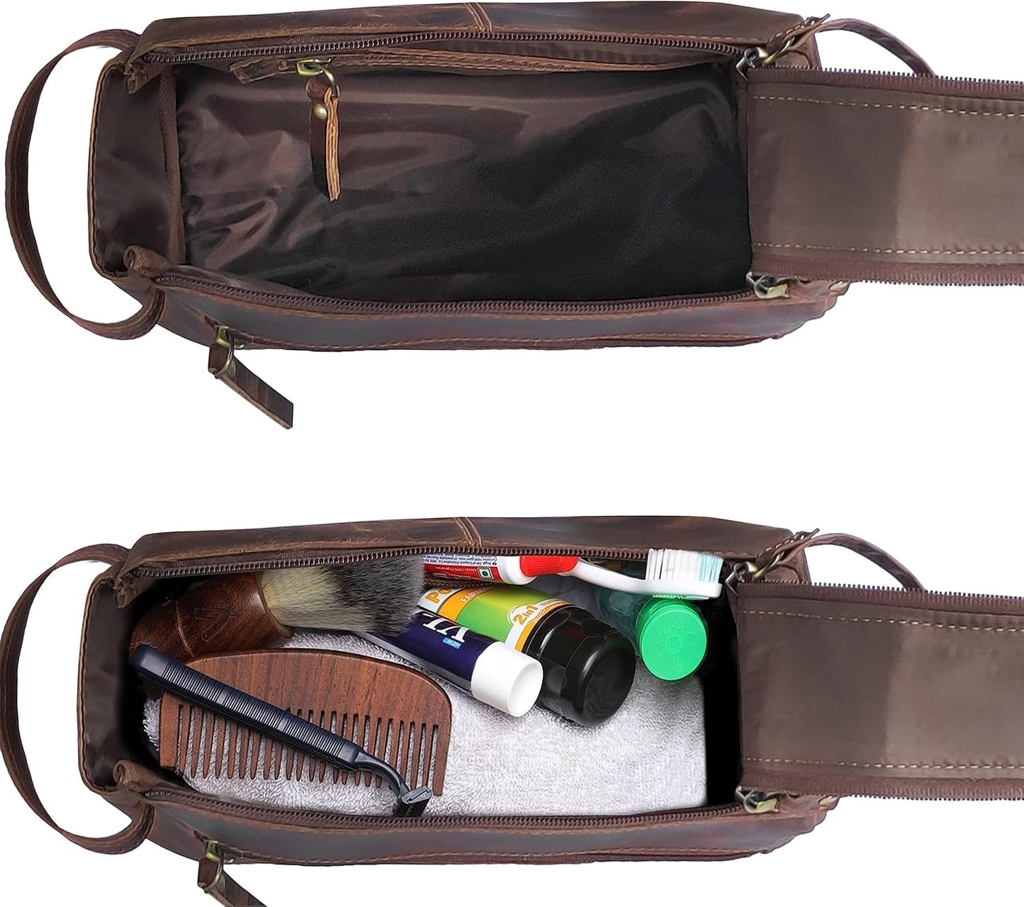 Genuine Leather Travel Toiletry Bag - Hygiene Organizer Dopp Kit by Rustic Town