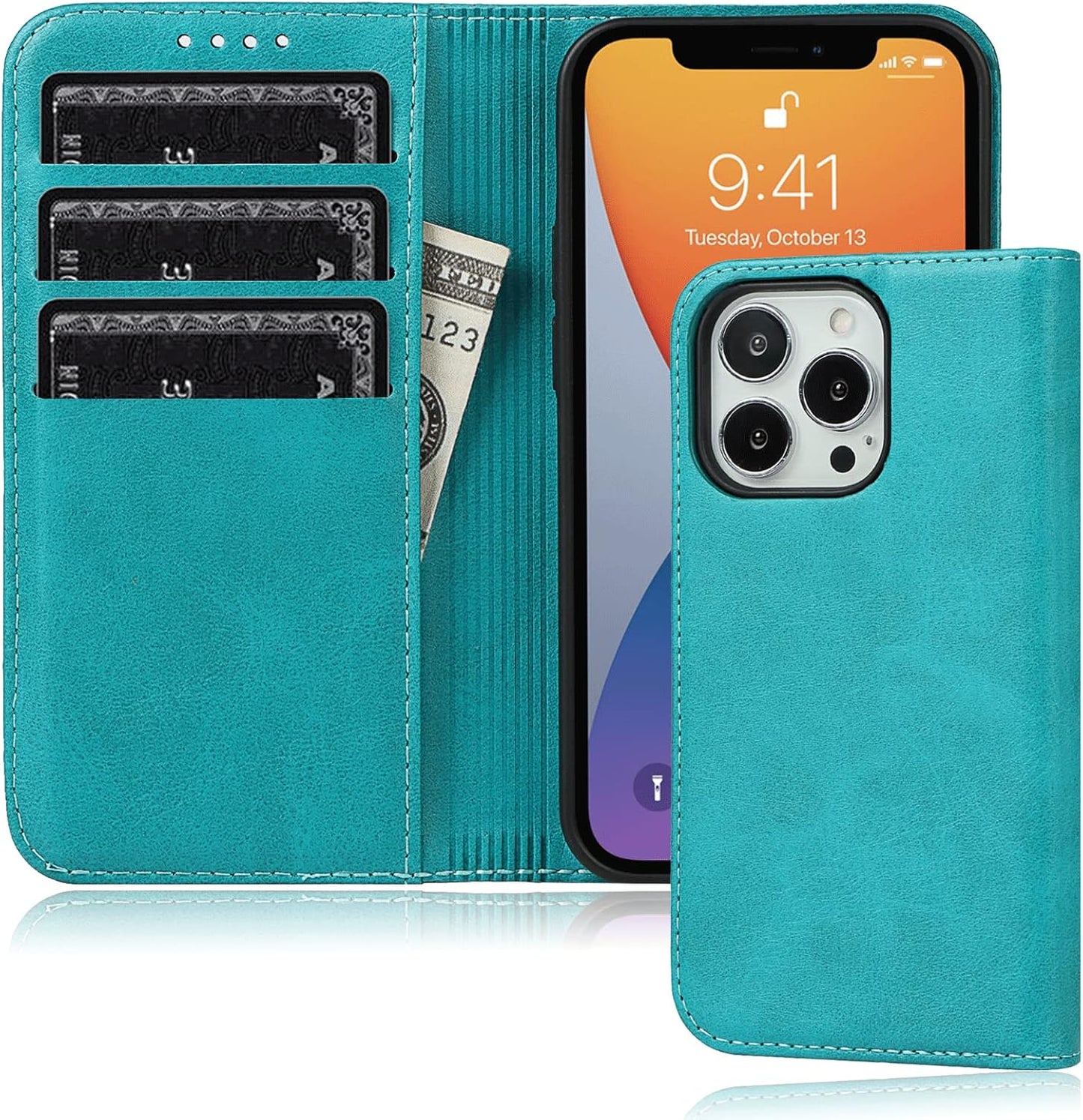 FROLAN for iPhone 13 Pro Wallet Case with Card Holder, Premium PU Leather Credit Slot Flip Folio Book Drop Protection Shockproof Phone Cover for iPhone 13 Pro 6.1 Inch (Sky Blue)