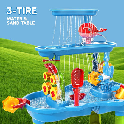 Water Table for Toddlers 3-5 | 3-Tier Kids Water Table Toys, Rain Showers Splash Pond for Outdoor Beach Backyard Summer, Outdoors Play Sensory Play Table Pond for Boys Girls 3-5 4-8