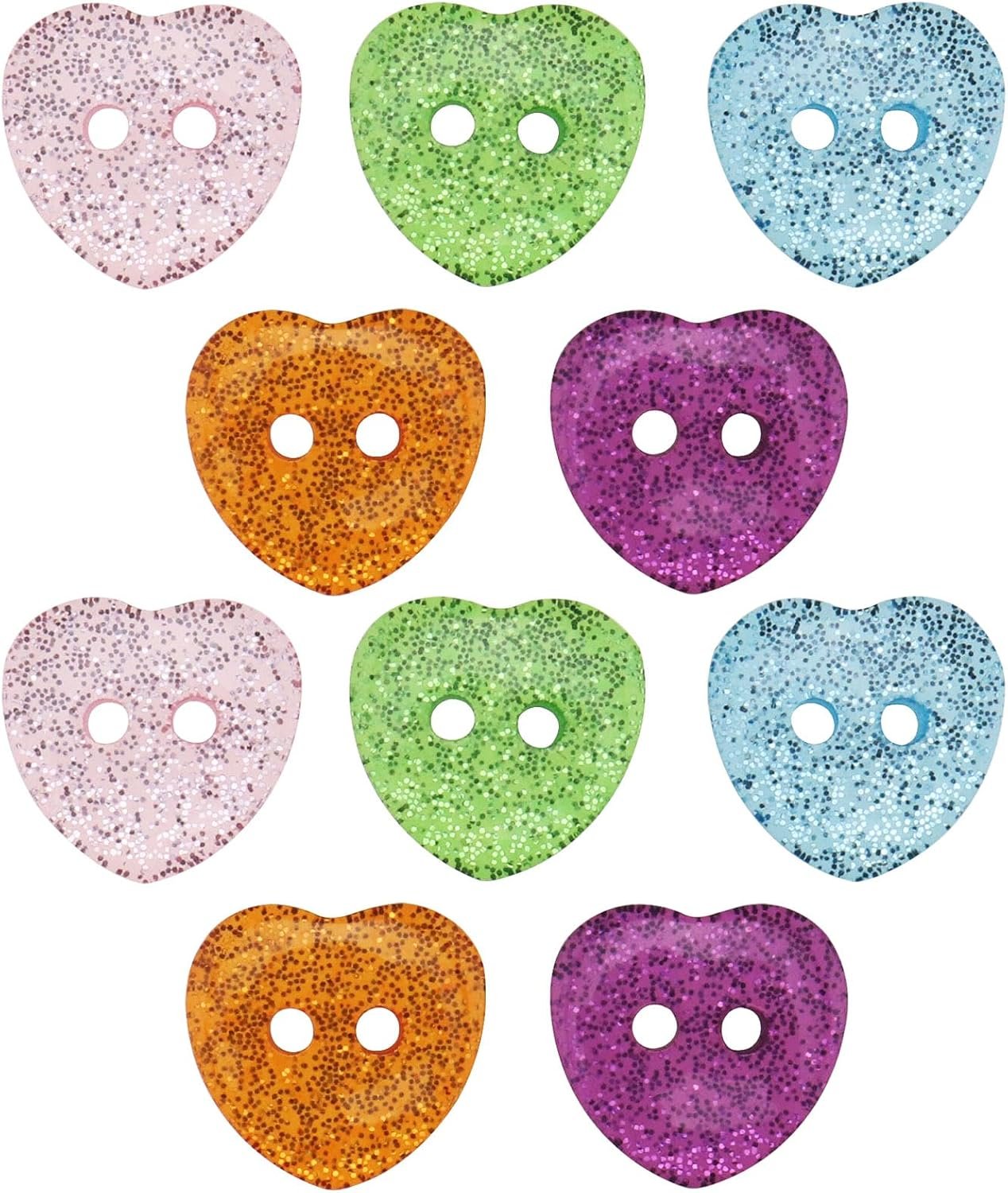 ECSiNG 100pcs Heart Shaped Colorful Buttons 12.5mm Resin for Clothing Accessories Other Projects - Pink Sky Blue Purple Orange Green
