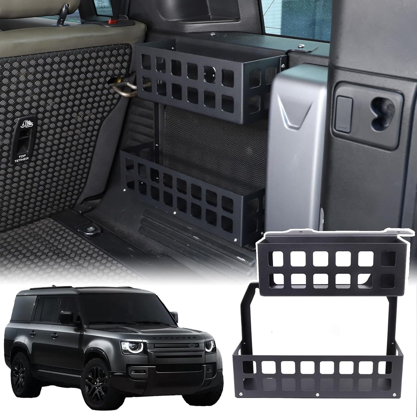 Bekantogy Trunk Right Organizer Compatible with Land Rover Defender 110 2020-2024 Aluminum Alloy Shelf Trunk Right Side Organizer Storage Box Basket Accessories