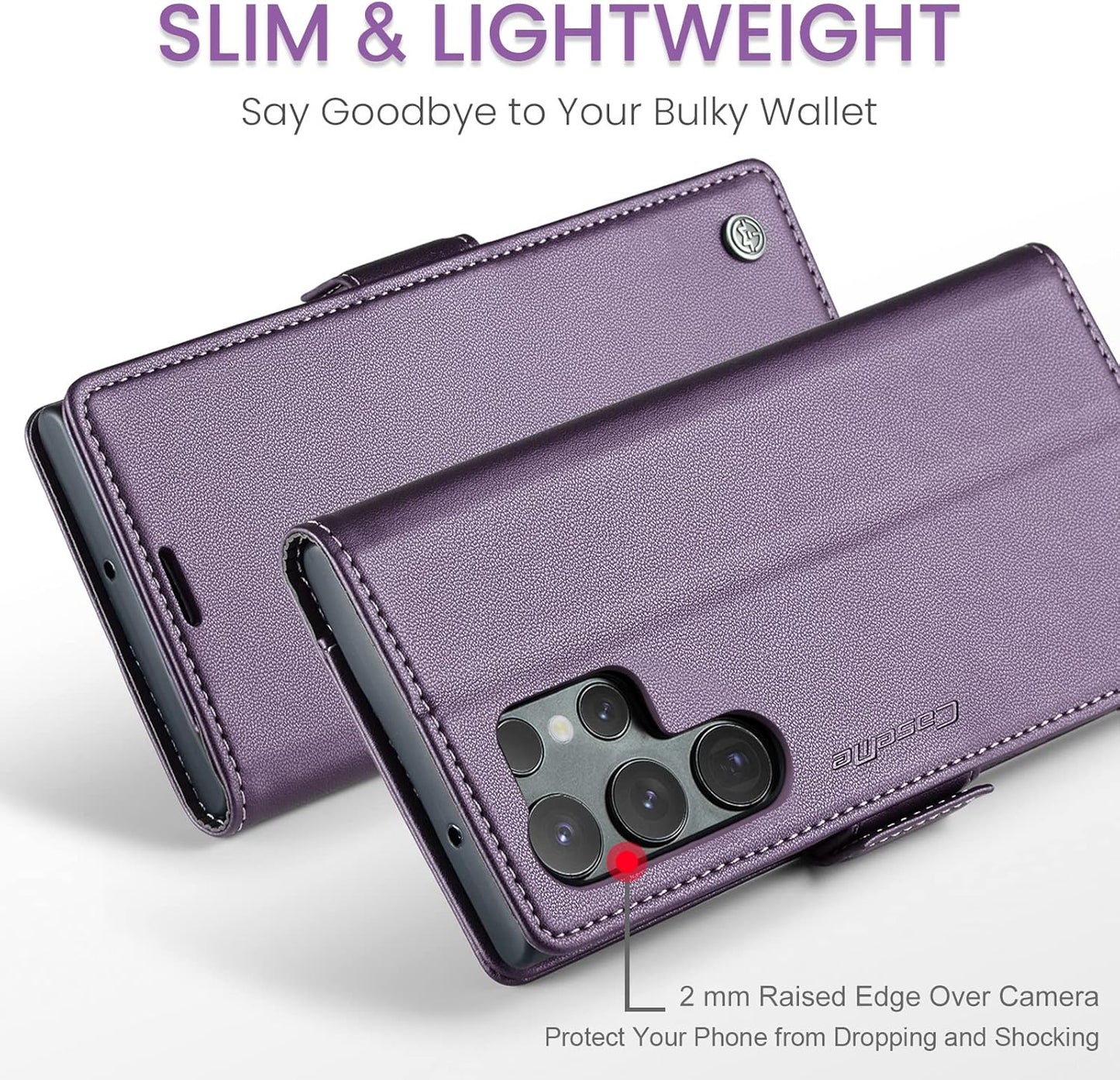 ELEPIK for Galaxy S23 Ultra Case with Card Holder, Kickstand [3 Card Holder + 1 Cash Slot] [Durable PU Leather] Magnetic Wallet Phone Cover for Samsung Galaxy S23 Ultra, Fashion Purple