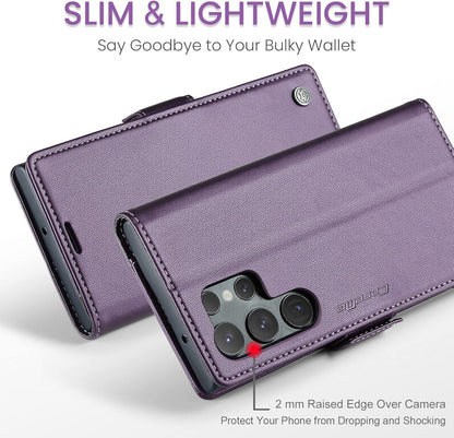 ELEPIK for Galaxy S23 Ultra Case with Card Holder, Kickstand [3 Card Holder + 1 Cash Slot] [Durable PU Leather] Magnetic Wallet Phone Cover for Samsung Galaxy S23 Ultra, Fashion Purple