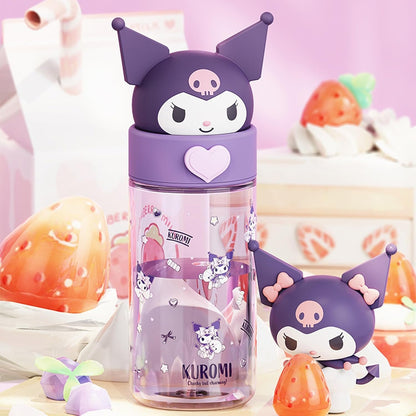 Roffatide Cartoon Kuromi Plastic Cup Bottle Portable Tumblers Travel Mugs Plastic Shaker Bottle Direct Drinking Cup Water Track Bottle Portable Leakproof Water