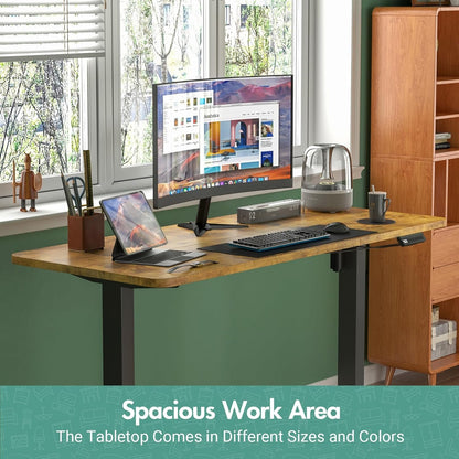 Ufurniture Electric Standing Desk, 72-115cm Height Adjustable Electric Computer Workstation with Smart Memory Lifting Base Sturdy Motor Sit Stand Up Table, Black Frame/Rustic Brown Desktop, 140x60cm