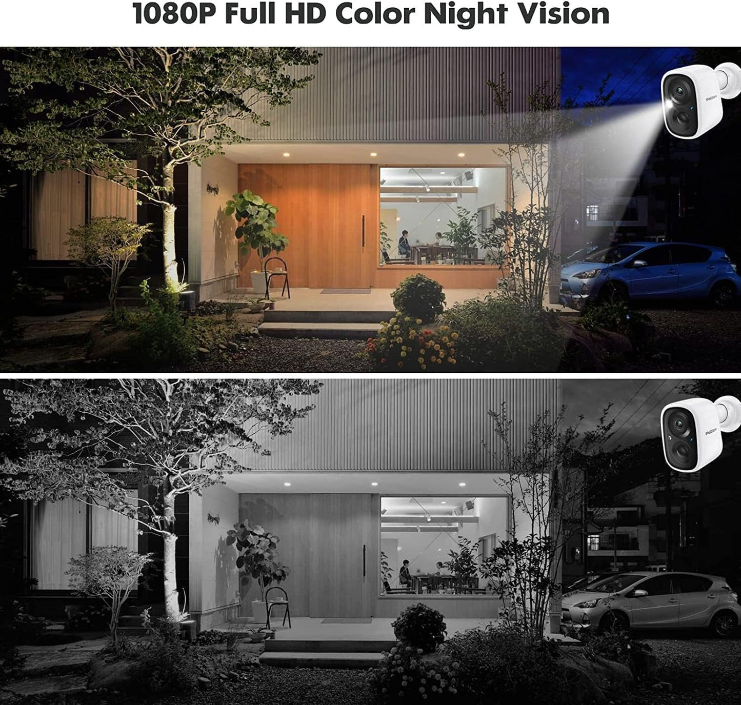 TMEZON 1080p Indoor/Outdoor Security Wireless Camera,Rechargeable Battery/Solar Powered for Home Surveillance, PIR Motion Detection, Stunning Night Vision, Smart Home Supported,Without Solar Panel