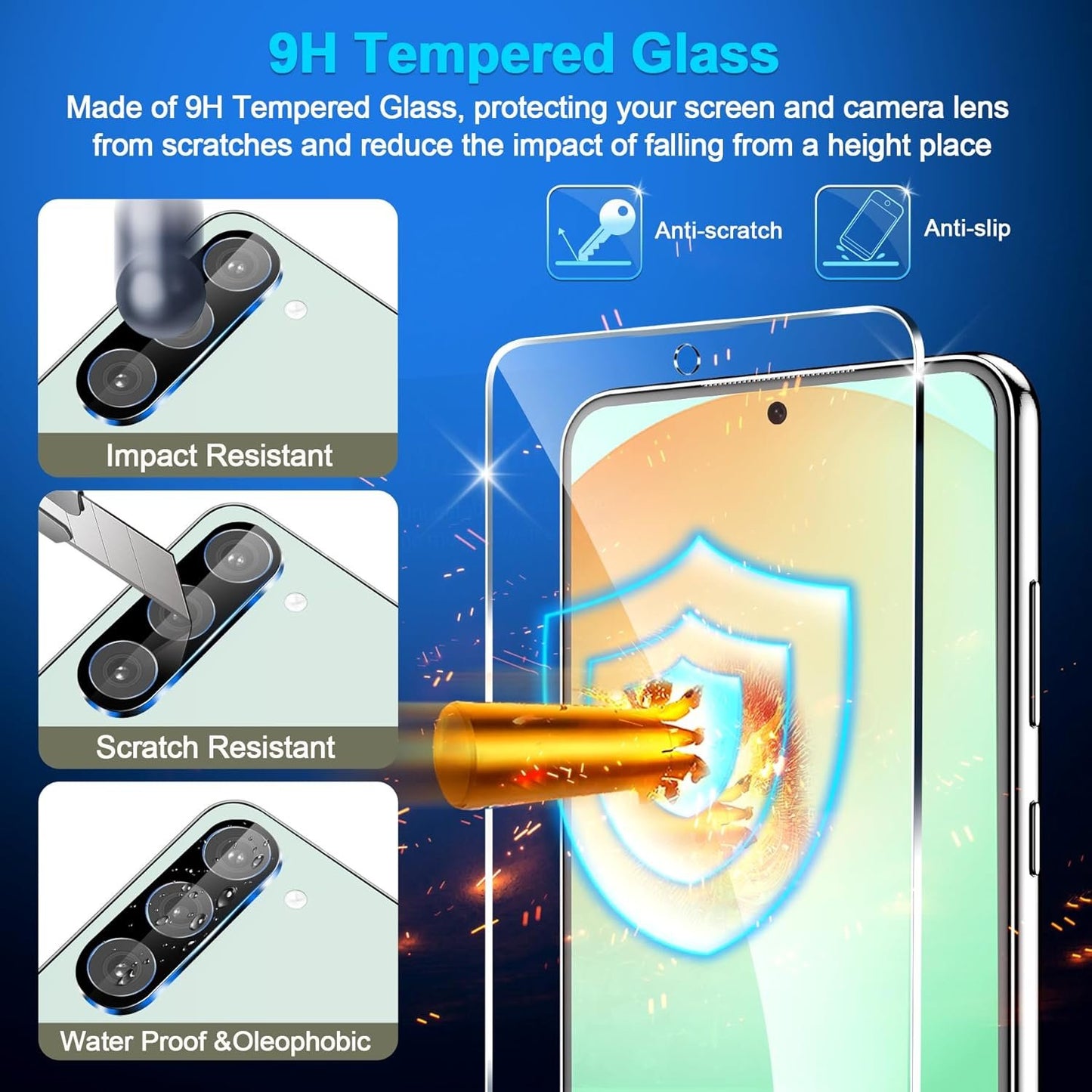 [3+3 Pack] for Samsung Galaxy S24 FE Screen Protector, 9H Tempered Glass, Ultrasonic Fingerprint Compatible, HD Clear Case Friendly for Samsung S24 FE Tempered Glass Screen Protector 5G