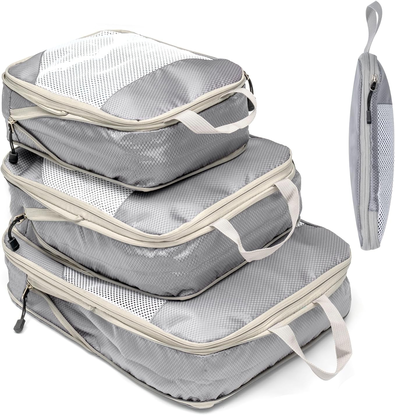 Suitcase Organizer Compression Packing Expandable Travel Suitcase Organizers, Grey 3 Pieces