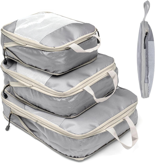 Suitcase Organizer Compression Packing Expandable Travel Suitcase Organizers, Grey 3 Pieces
