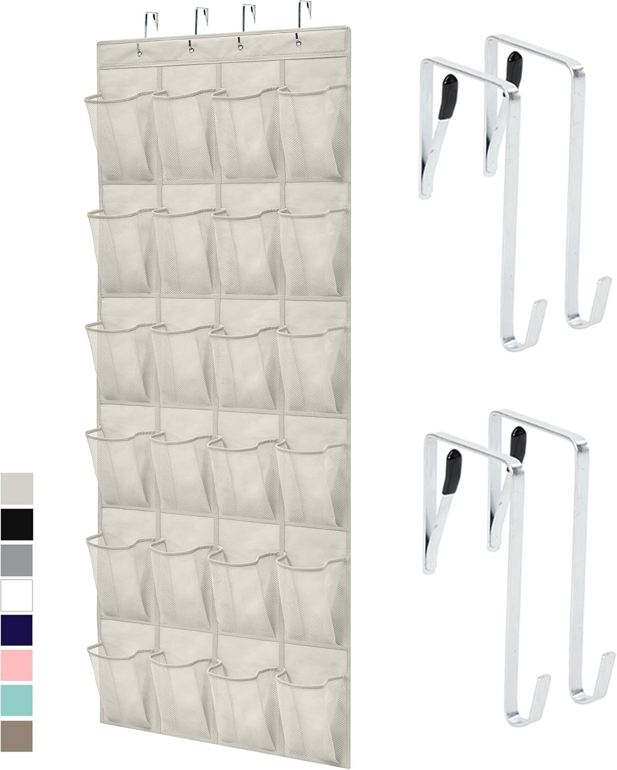 GORILLA GRIP Breathable Mesh Large 24 Pocket Shoe Organizer, Holds Up to 40 Pounds, Sturdy Hooks, Space Saving, Over Door, Storage Rack Hangs on Closets for Shoes, Sneakers or Home Accessories, Linen