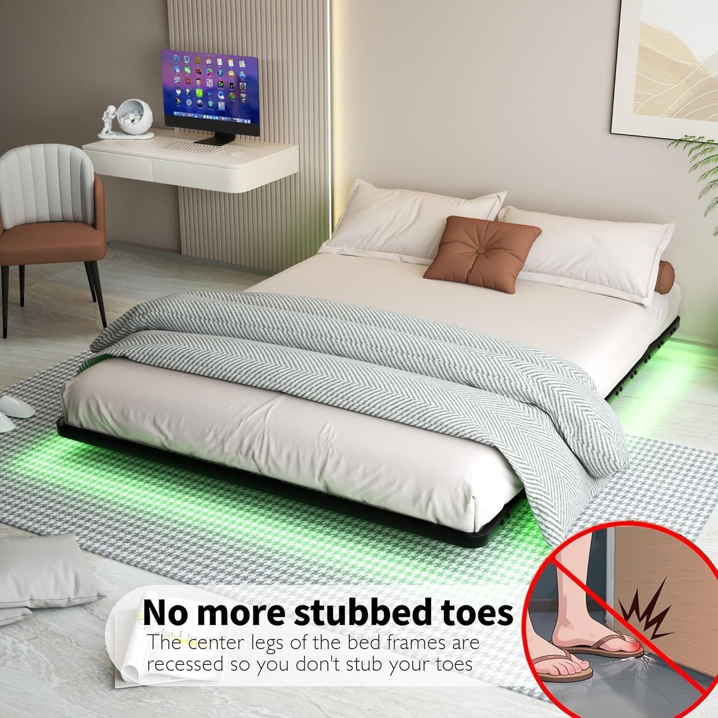 Floating Bed Frame Queen Size with Smart LED Lights Metal Platform Bed Easy Assembly No Box Spring Needed (Queen)