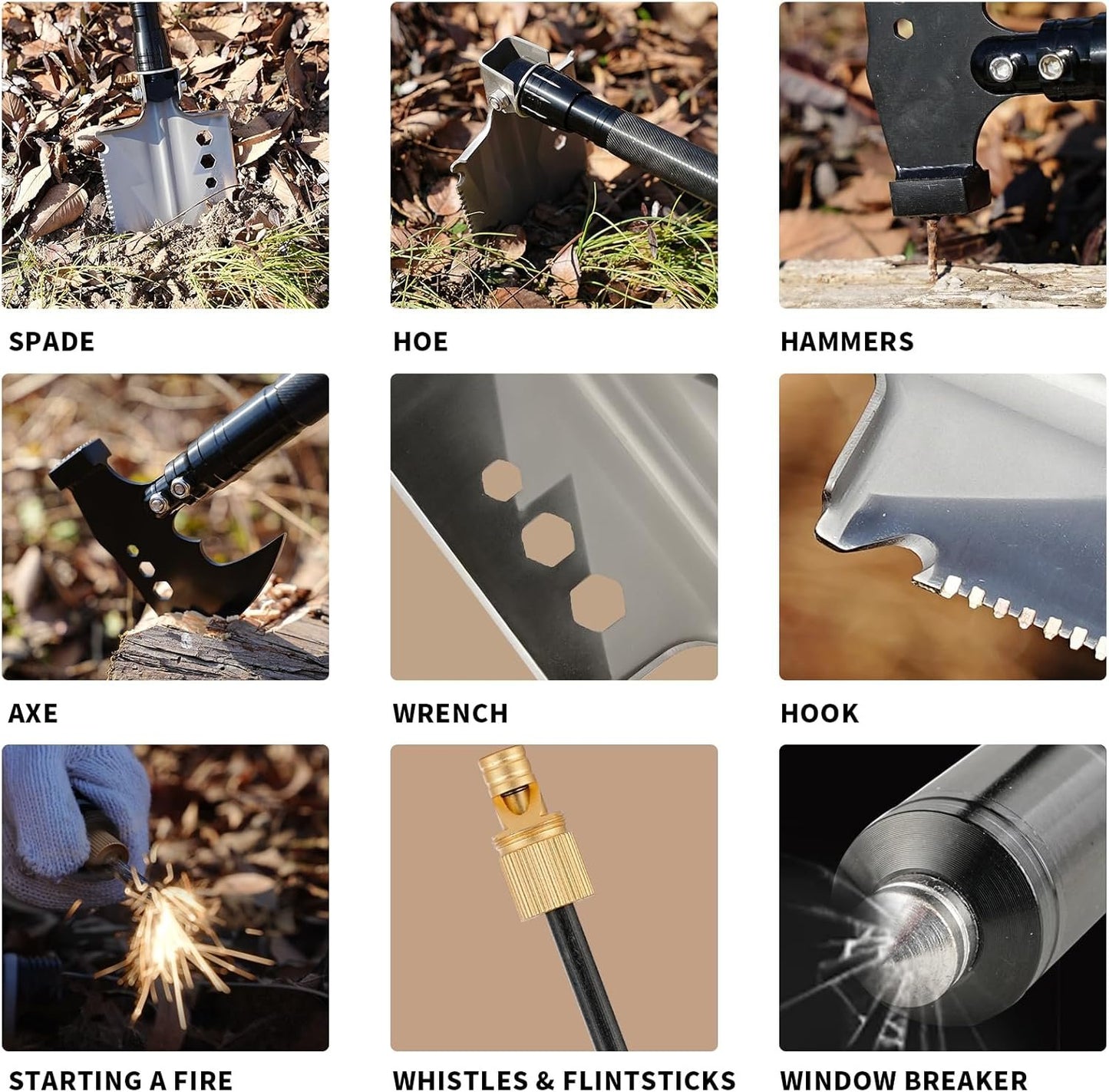 Camping Foldable Digging Shovel,MultiTool Steel Tactical Kit, Military Survival Shovel, Military Survival Gear Car, Emergency Compact, Off-Road Heavy Duty (Axe+Shovel Set)